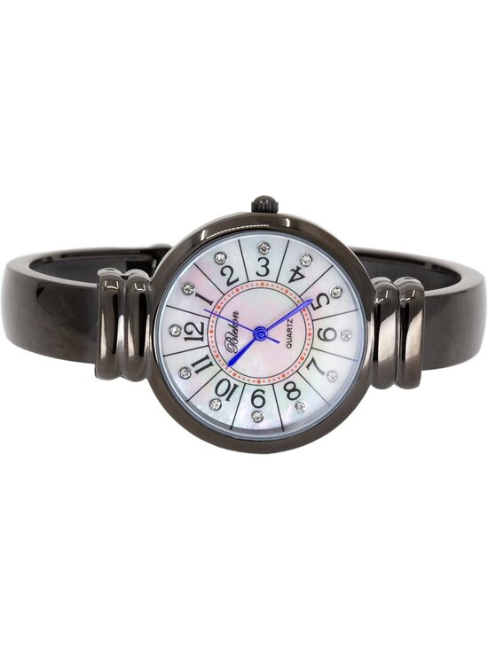 Women\'s Black And Blue Hand Analog Metal hinged Pearl Cuff Bracelet Wrist Watch
